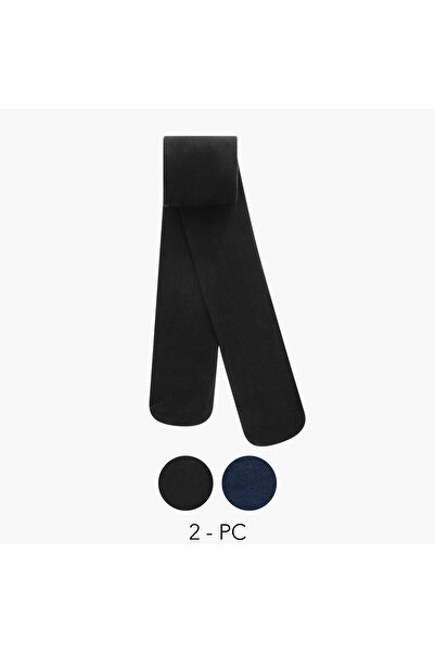 Juniors Solid Tights with Elasticated Waistband - Set of 2