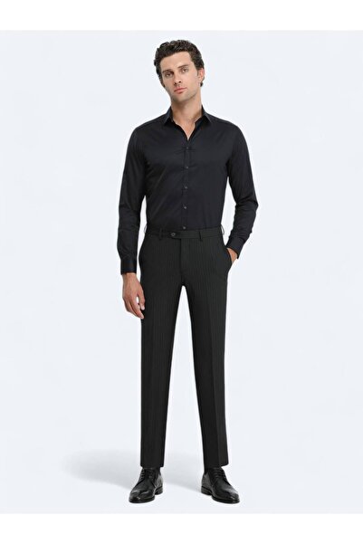 Kip Black Plain Regular Fit Woven Classic 100% Cotton Shirt