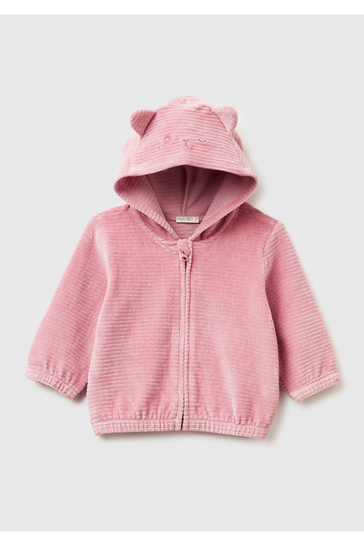 United Colors of Benetton Baby rose ribbed pattern embroidered ear k Hooded sweatshirt