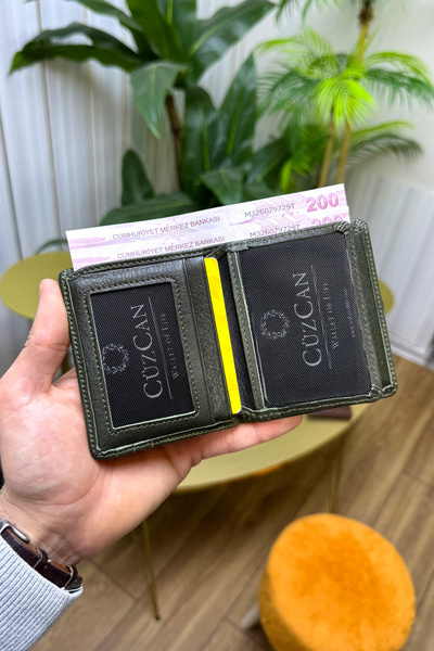 CüzCan Πορτοφόλι για κάρτες Enra Khaki Green από γνήσιο δέρμα Kİbar Κομψό και βολικό