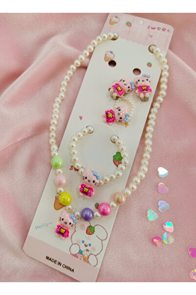 GÜLPEŞE Beaded Children's Necklace Bracelet Ring Earring Set