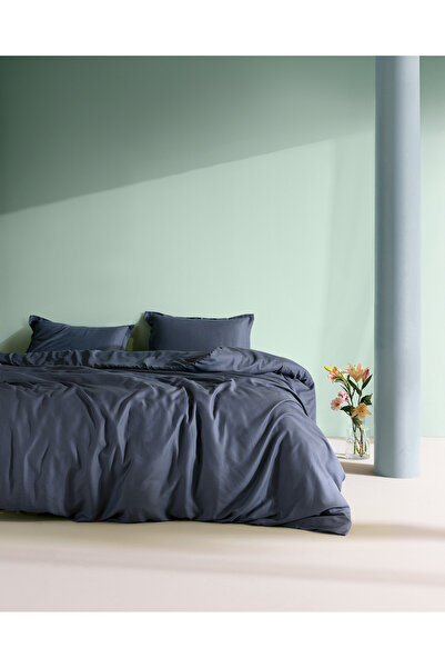 Madame Coco Crep Family Size 100% Cotton Plain Duvet Cover Set - Indigo