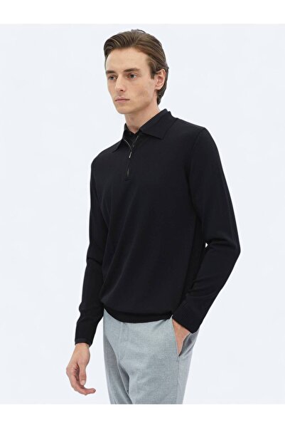 Kip Black Polo Neck Plain Knit Sweater