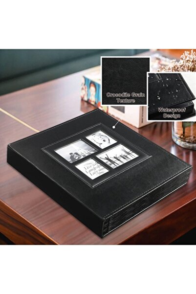 Aputue ألبوم صور ٥٠٠ جيب ٤×٦ - غلاف مقوى من الجلد المُخيط والمُلصق مع نافذة