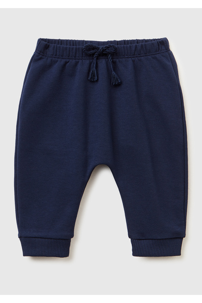United Colors of Benetton Baby Navy Blue Drawstring Sweatpants with Logo Patch on the Back and Elastic Waist