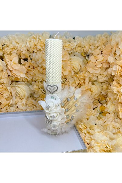 kizu Handmade Honeycomb Beeswax Baptism Candle with Flowers, Crystals and Natural Flakes