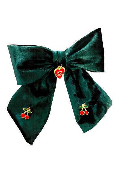 New Obsessions I Am Good Green Velvet Bow Buckle with Cherry Charm