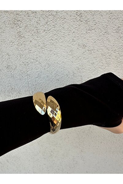 onse 316L Çelik Gold Desenli Damla Model Kadın Kalın Kelepçe Modern Bileklik ...