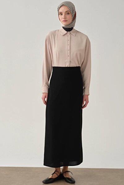 Tuğba Plikaşe Detaylı Kalem Etek - Siyah