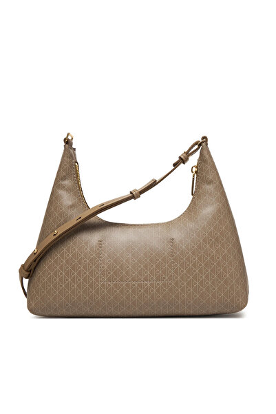 Calvin Klein Women's Ck Monogram Logo Zippered Detachable Shoulder Strap Brown Shoulder Bag Lv04F3298G-Vfu