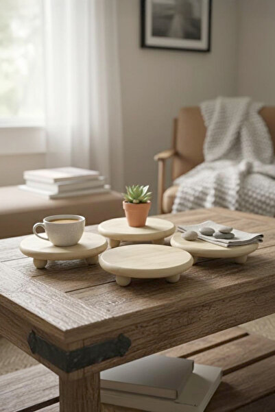 Kitchen Life 2-Piece Natural Bamboo Mini Ball Pedestal Display Stand, Cup Coaster, Breakfast Stand and Presentation Stand