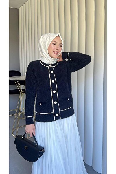 Opera Piped Buttoned Front Soft Fabric Knitwear