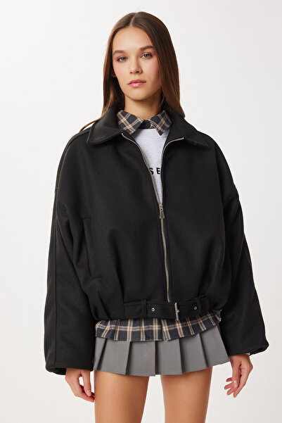 Lovelyİstanbul Belted Cashmere Bomber Jacket Lxa0026 Black