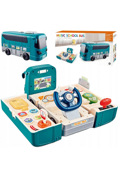 Matadi Interactive 2in1 Blue bus transformable into a driving simulator with steering wheel, traffic signals