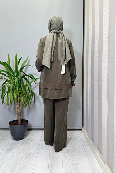 MISS DALIDA Knitwear Detailed Cupro Silk Tunic Khaki T26K-6019