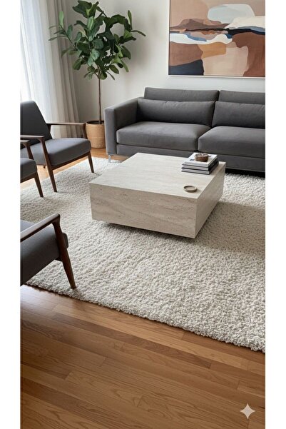 PUFHOME TRAVERTEN GÖRÜNÜMLÜ MDF KARE ORTA SEHPA