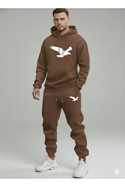 NİCE Men's Eagle Printed Hooded Tracksuit Set-Top and Bottom Set