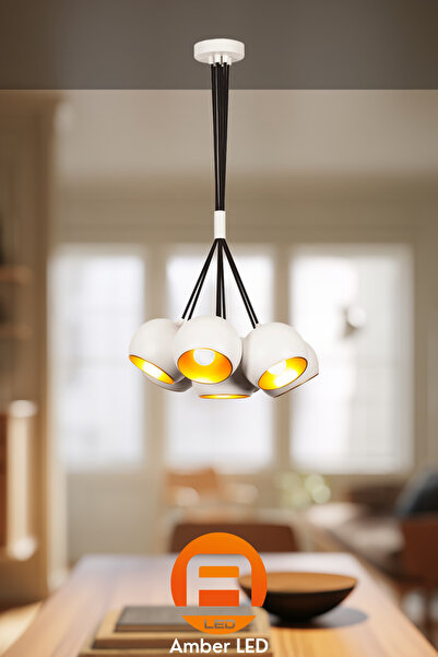 AmberLED Şık Metal Gövdeli 7'Li Tepsi Sarkıt Beyaz, Oturma Odası ve Yatak Oda...