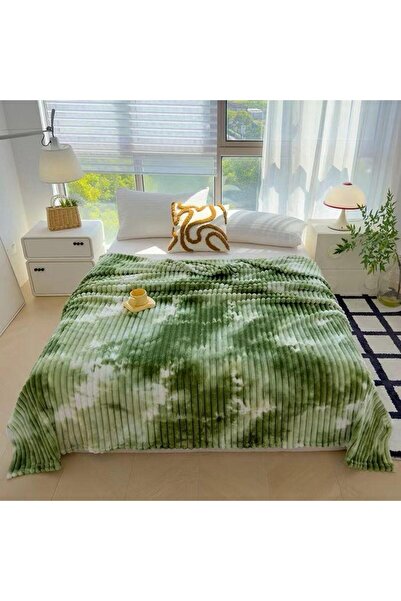 trendyhome Artificial Rabbit Fur Blanket – Green Striped, 200×230 cm