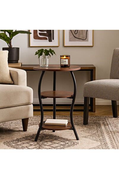 Vi Markets طاولة جانبية خشبية بثلاث طبقات تتميز بتصميم عملي مع إطار معدني أنيق