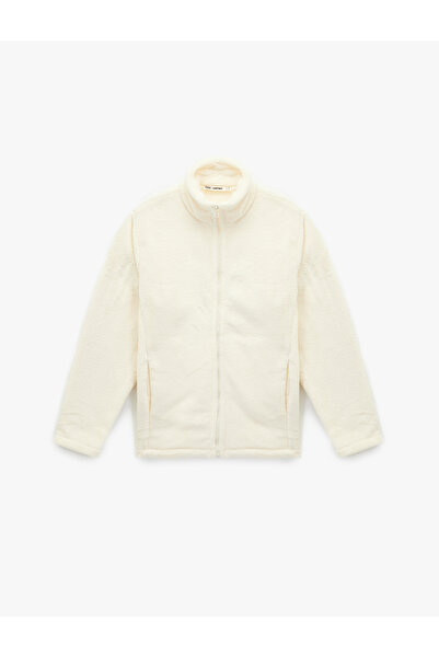 Koton Mock Neck Zipper Pocket Detailed Oversized Plush Jacket