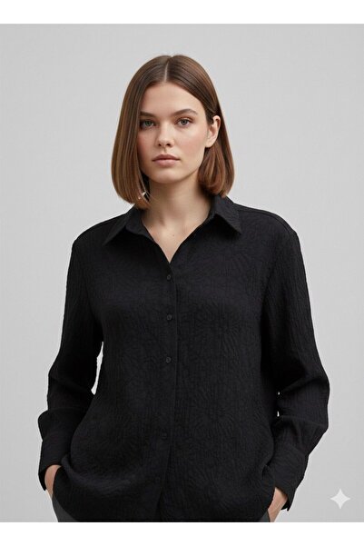 Meşe Moda Cămașă oversize cu textura neagră