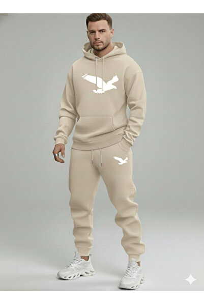 NİCE Men's Eagle Printed Hooded Tracksuit Set-Top and Bottom Set