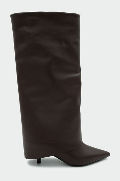 LAMİNTA Γυναικείες μπότες Jerry Bitter Brown Leather με λεπτομέρεια από δερμάτινο κολάν