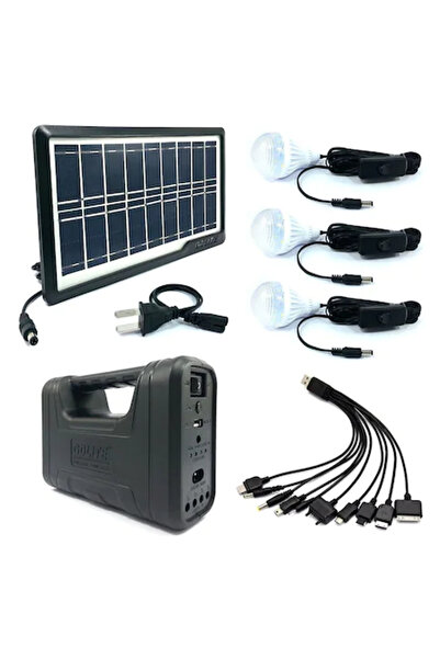 GDLITE Κιτ ηλιακού πάνελ με λάμπα U, φακό, USB, 3 λάμπες 6v 4ah, Gd-lite-1