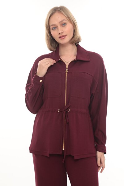 zitex Gold Zipper Detailed Zr Model Modal Fabric Tracksuit Set with Gathered Waist