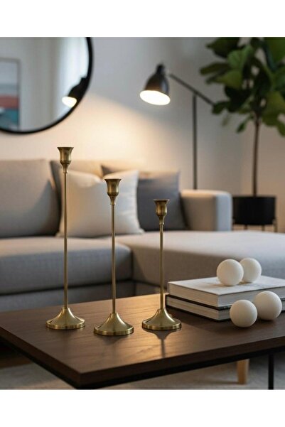 Noor حامل شموع ( شمعدان) صغير مصنوع من الحديد, طقم 3 قطع, لون ذهبي, 16cm, 19c...