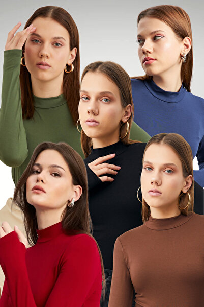 Bipantolon بودي نسائي بتفاصيل الأصابع مكون من 5 قطع باللون الأسود والكاكي والبني الداكن والأزرق الداكن