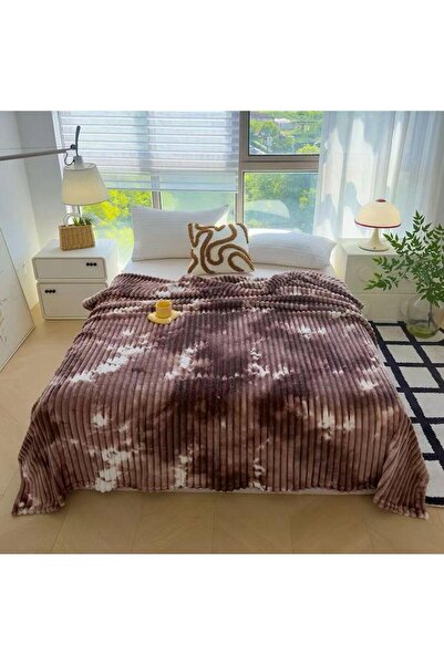 trendyhome Artificial Rabbit Fur Blanket - Cream/Brown Striped, 200x230 cm