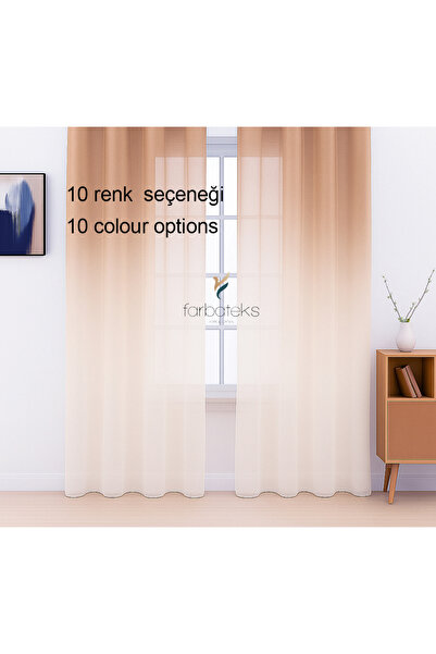 farbateks Mink Light Brown Beige Tulle Curtain Gradient Color Transitioning 3 Layers Pleated Tulle Curtain