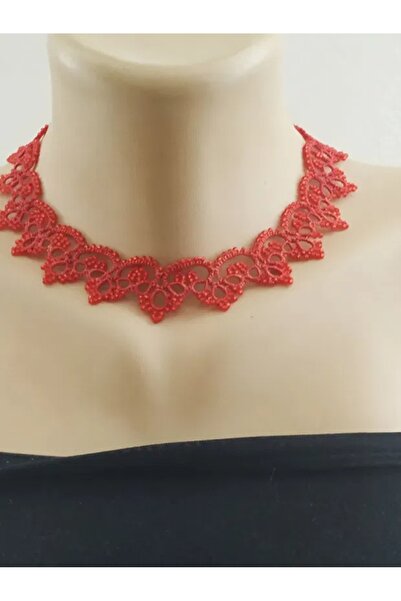Ileanabiju Red necklace, frilled lace choker, red lace necklace, unique jewelry