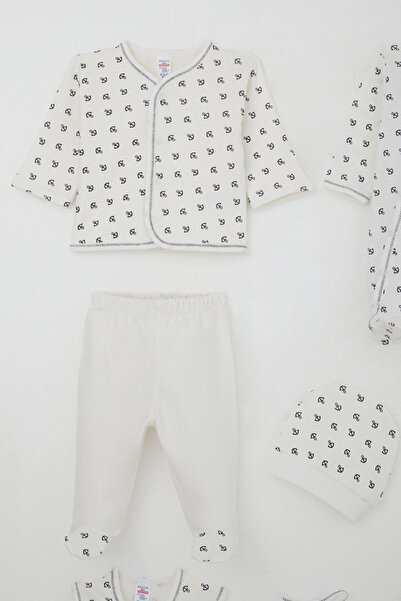 Breeze Baby Boy Hospital Release 8-Piece Set with Nautical Theme and Anchor Pattern, 0-3 Months, Ecru