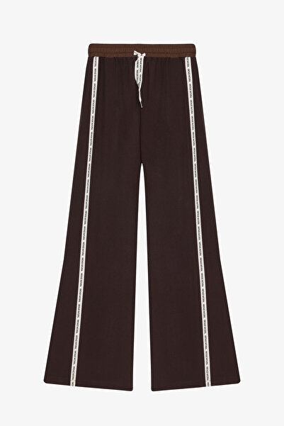 Quzu Παντελόνι ψηλόμεσο με λεπτομέρεια ριγέ καφέ