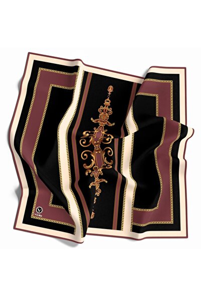 VİOLLA Twill Barok Desenli Pudra Renkli 90x90 Eşarp (İpek İçermez) Kenar Diki...