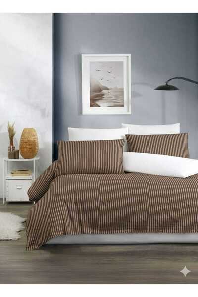 VİENNA Cotton Striped Duvet Cover Set Double Size - /200X220 Cm/Non-Elastic Sheet and Pillowcase