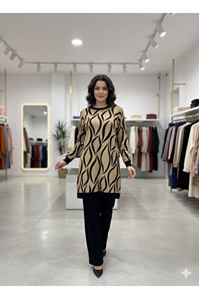 MODA TAY KADIN TRİKO DESENLİ İKİLİ TAKIM
