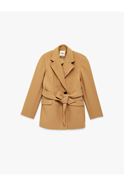 Koton Short Coat with Belted Pockets Double-Breasted Long Sleeve
