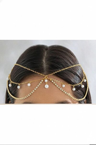 Shiklik İnci ve Taş Detaylı Zinciri Kadın Saç Aksesuarı