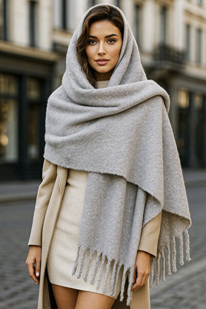 REMSA Tasseled Boucle Scarf Shawl 45X210 cm 1257 Gray