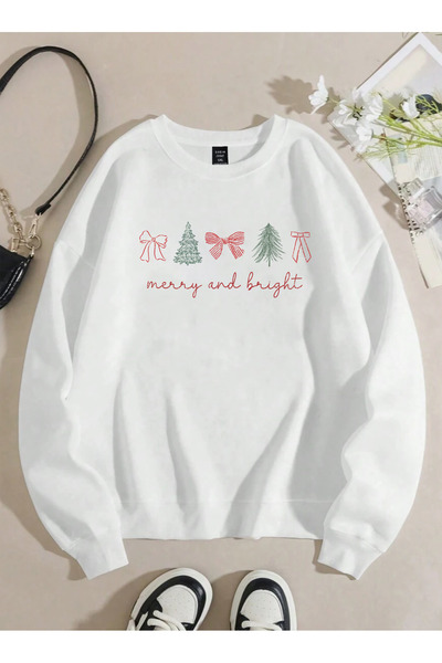 SUNFREE Christmas Tree Printed Cropped Cotton Sweatshirt