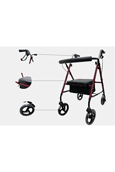 Case Painted aluminum rollator with 4 wheels, seat and basket