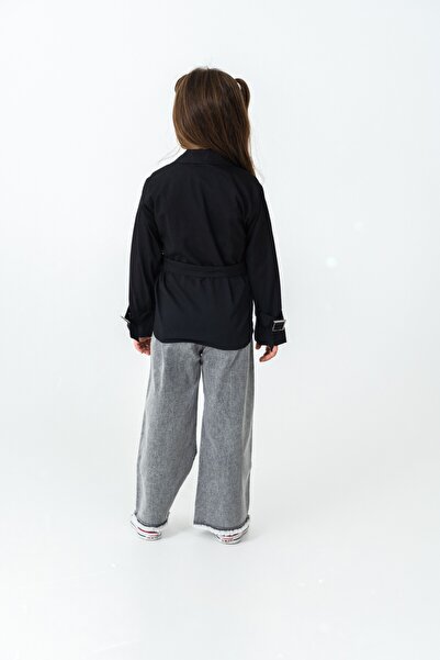 CLOUDY WEAR&DESİGN Kız Çocuk Nakış Detaylı Pembe Trençkot&Çiçekli Jean&Tişört 3'lü Takım