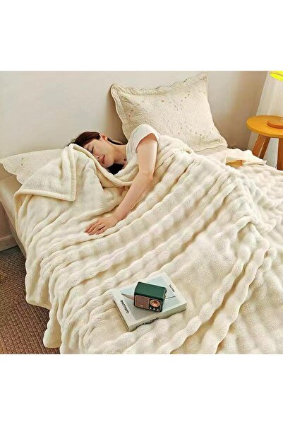 trendyhome Artificial Rabbit Fur Blanket – Beige, Wavy, 200×230 cm, N15155