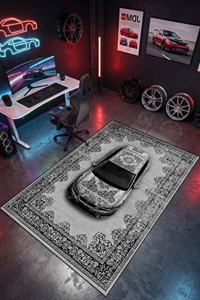 RUGRUMBA Kaymaz Taban Makinede Yıkanabilir Vintage Araba Desenli Gamer Genç O...
