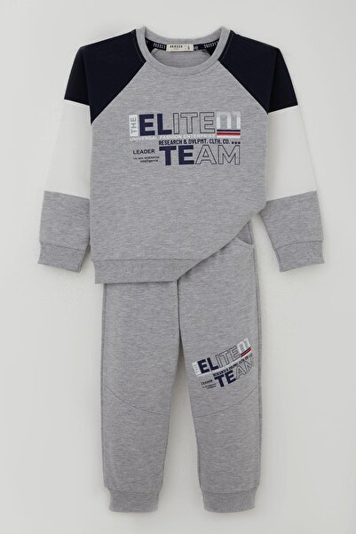 Breeze Boy's Tracksuit Set, Lettering Printed Sleeves, Color Block Ages 3-7, Gray Melange