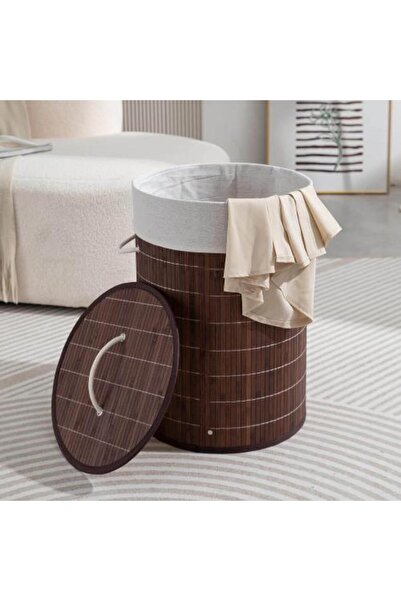 SPR برميل غسيل Natural Bamboo Laundry Basket with Lid and Rope Handles – Cylindrical Design